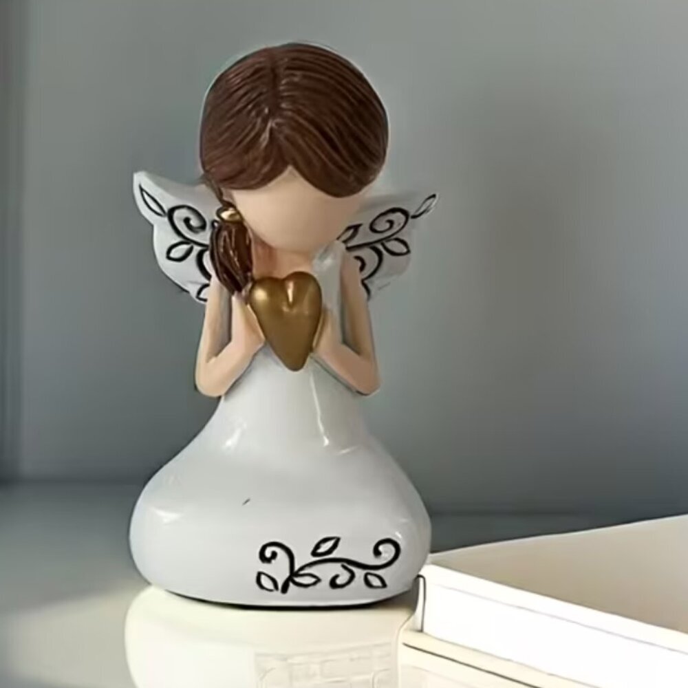 Angel of Love White Angel & Heart Resin Statue 3" x 1.75" Home Decor Gifts NWT